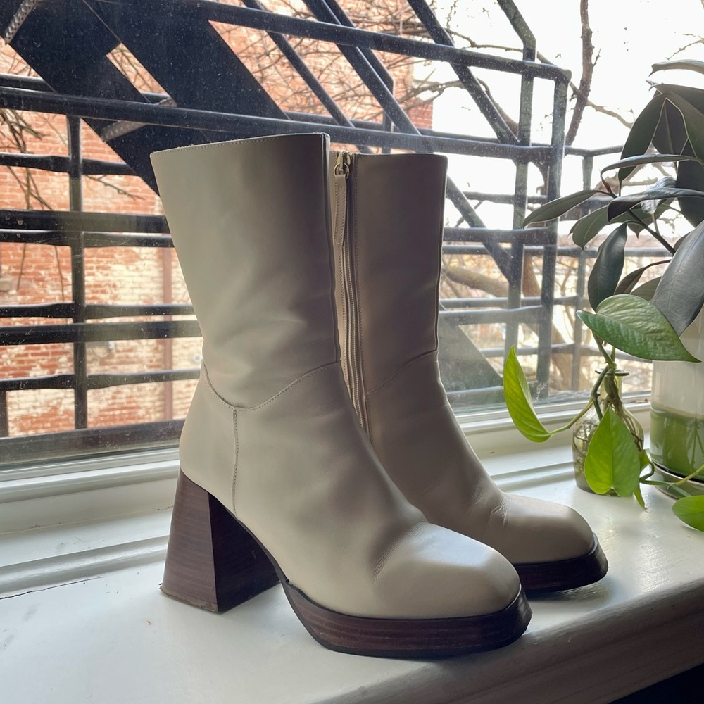 Cream leather boots